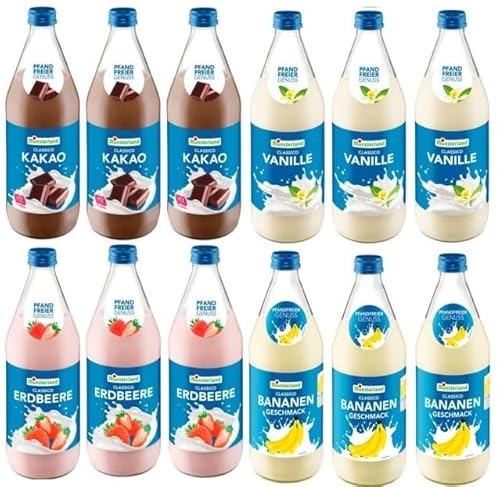 12 Flaschen Münsterländer Milch Mix aus 4 Sorten a 0,5 L (3x Kakao, 3x Erdbeer, 3x Vanille, 3x Banane) + Space Keks gratis a 45 g von Onlineshop Bormann von Bormann