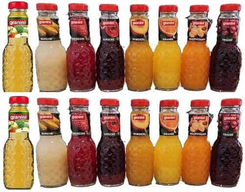 16 Flaschen a 200ml Granini Saft Mix aus 8 Sorten MEHRWEG Pfand Glas Flaschen Erdbeer Trinkgenuss von Onlineshop Bormann + Space Keks gratis a 45g von Bormann