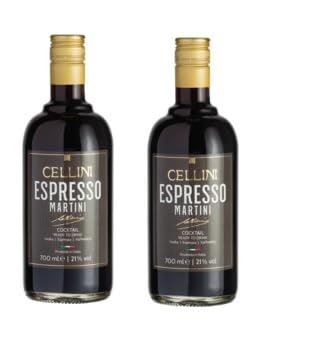 2 Flaschen Cellini Espresso Martini Cocktail Vodka Espresso Kaffeelikör ready to Drink Vegan a 0,7l 21% Vol. + Space Keks gratis a 45 g von Onlineshop Bormann von Bormann