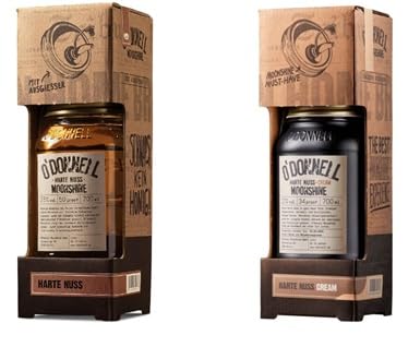 2 Gläser O'Donnell Moonshine/Harte Nuss Cream 17% + Harte Nuss 20% Kombiset mit Ausgießer a 0,7 Liter + Space Riegel von ONlineshop Bormann von Bormann