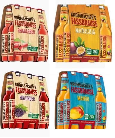 24 Flaschen Krombacher Fassbrause Mixpaket (Maracuja,Mango,Holunder,Rhabarber) a 0,33 L inkl. MEHRWEGPFAND + Space Keks gratis a 45 g Von Onlineshop Bormann von Bormann