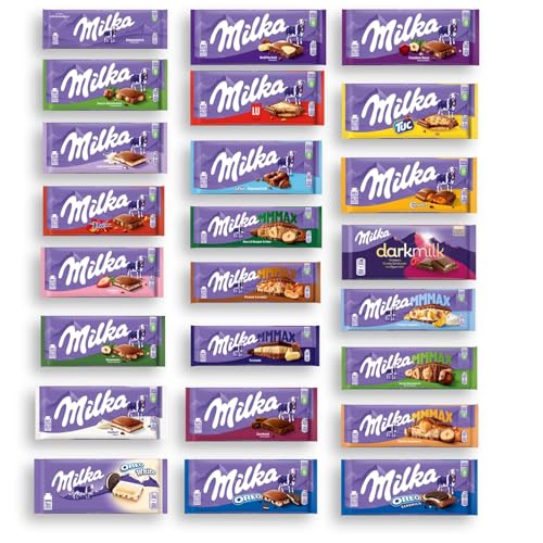 24 Tafeln Milka Mix Mischpaket a 100g 24 verschiedene Sorten + Space Riegel 45g von Bormann