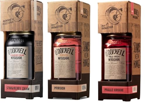 3 x O'Donnell Moonshine Kombiset (mit Ausgießer)- Strawberry Cream 17% a 0,7l + Pfirsich 20% a 0,7l + Pralle Kirsche 20% a 0,7l + Space Riegel von Onlineshop Bormann von Bormann