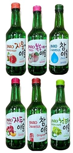 6 Flaschen Jinro Mix aus 6 Sorten a 0,35 L 13% vol. + Space Keks gratis a 45g von Onlineshop Bormann (1 Flasche Plum,Peach,Grapefruit,Chamisul Orginal,Chamisul Fresh und Green Grape) von Bormann