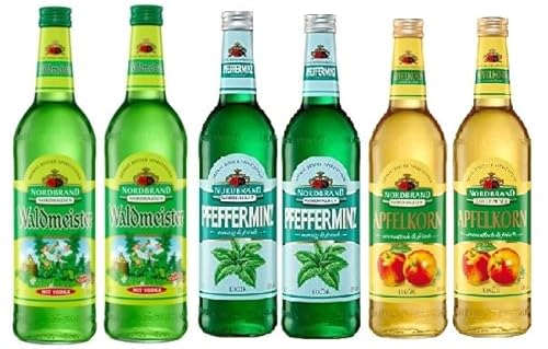 6 Flaschen Nordbrand Likör Mix aus 3 Sorten a 0,7 L (2xApfelkorn 18%vol., 2x Pfefferminz 18% vol., 2x Waldmeister 18% vol.) + Space Keks gratis a 45 g von Onlineshop Bormann von Bormann