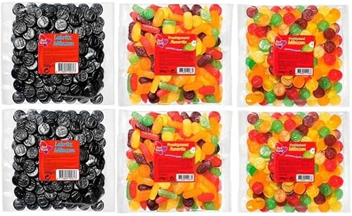 6 Tüten Red Band Mix aus 3 Sorten (2x Fruchtgummi Münzen, Lakritz Münzen, Assortie) a 500g + Space Keks gratis a 45 g von Onlineshop Bormann von Bormann