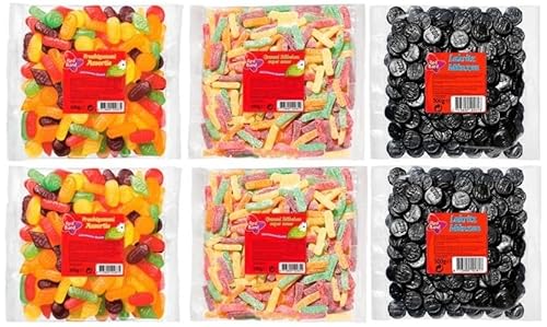 6 Tüten Red Band Mix aus 3 Sorten (2x Lakritz Münzen, Saure Stäbchen, Assortie) a 500g + Space Keks gratis a 45 g von Onlineshop Bormann von Bormann