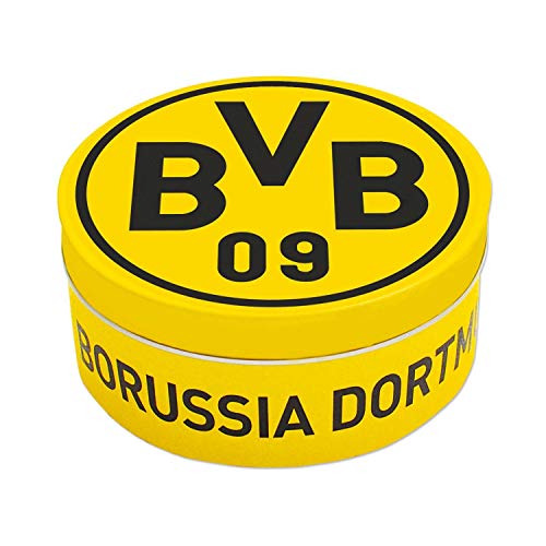 Borussia Dortmund Bonbons in dekorativer Metalldose, Zitrone-Cola-Geschmack 200 g Hartkaramelle BVB 09 - Plus Aufkleber Wir von Borussia Dortmund