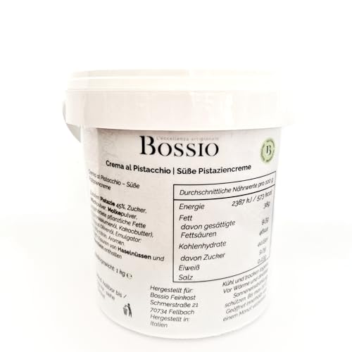 Bossio Feinkost 45% Pistaziencreme - Pistazien creme mit Protein - Pistazien aus Sizilien - Alternative zu Pistazienmus und Pistazienpaste, Made in Italy crema pistacchio. (1000 g) von Bossio