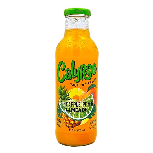 Calypso Pineapple Peach Limeade - Exotische Limonade in Glasflasche, 473 ml - Tropischer Durstlöscher mit Pfirsich und Ananas von Bossjuice