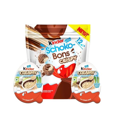 Kinder Schokobons Crispy: 1x 67,2g Pack + 2x Kinder Creamy19g - Creamy | Milky & Crunchy Snack für Unterwegs + GETZH ThankYou Sticker von Bossjuice