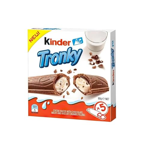 Kinder Tronky 90g – Knusprige Waffelröllchen mit Cremiger Haselnussfüllung & Milchschokolade, 5er Pack (5x18g) – Ideal für Zwischendurch & Kaffeezeit von Bossjuice