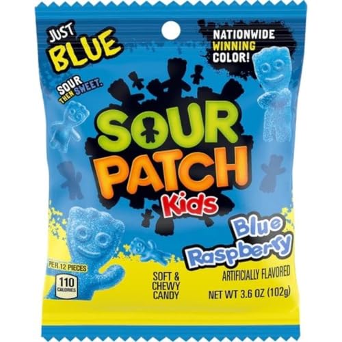 Sour Patch Kids Blue Raspberry Bag - 102g | Amerikanische Kult-Süßigkeit | Blaue Himbeere Geschmack | Ideal als Geschenk oder Snack für Zwischendurch + GETZH ThankYou Sticker von Bossjuice