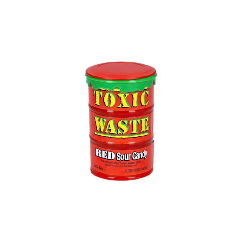 Toxic Waste Red Sour Candy 42g - Extrem Saure Bonbons, Perfekt für Mutige und Fans von Intensivem Geschmack, Auffällige Trommelform-Verpackung + GETZH ThankYou Sticker von Bossjuice