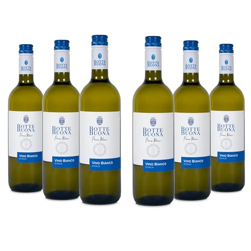 BotteBuona Vino Bianco d‘Italia, Italienischer Weißwein, Frischer Geschmack und Zartes Bouquet, 10,5 % Vol., Karton mit 6 Flaschen mit jeweils 750 ml von Botte Buona