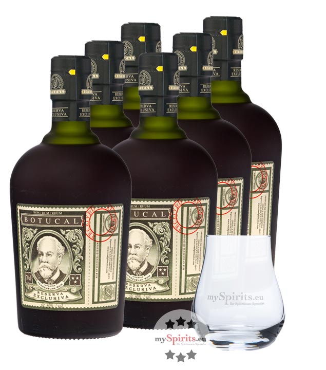 6 x Botucal Reserva Exclusiva Rum + Glas (40 % vol., 0,7 Liter) von Botucal