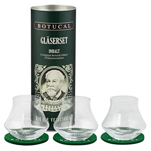 Botucal | Geschenkdose | 3er Glas-Set | Gravierte Botucal Tumbler | Mit Untersetzern |für Botucal Liebhaber von Botucal