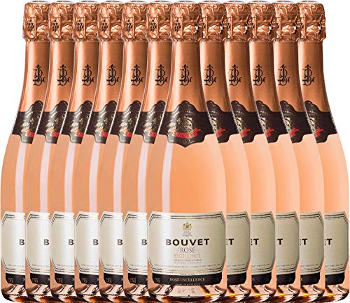 VINELLO 12er Weinpaket Schaumwein - Crémant Brut Rosé Excellence - Bouvet Ladubay mit einem VINELLO.weinausgießer | prickelnder Crémant | französischer Schaumwein aus Val de Loire | 12 x 0,75 Liter von Bouvet Ladubay