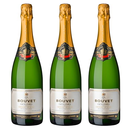 Bouvet Excellence Crémant de Loire Brut - Klassische Flaschengärung – Chenin Blanc Chardonnay – Cremant Ideal als Geschenk - mit VINELLO.weinausgießer - 3 x 0.75 L von Bouvet Ladubay