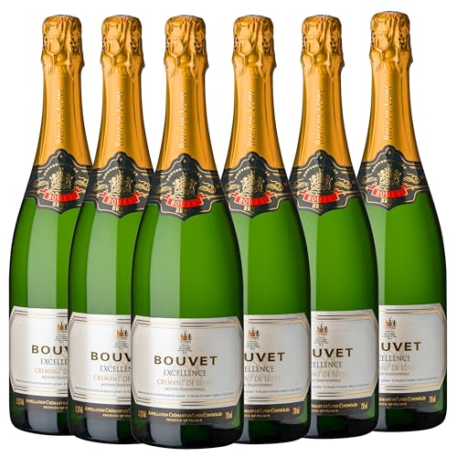 Bouvet Excellence Crémant de Loire Brut - Klassische Flaschengärung – Chenin Blanc Chardonnay – Cremant Ideal als Geschenk - mit VINELLO.weinausgießer - 6 x 0.75 L von Bouvet Ladubay