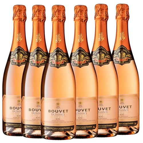 Bouvet Excellence Rosé Crémant de Loire Brut - Klassische Flaschengärung – Cabernet Franc – Cremant Rosé Ideal als Geschenk - mit einem VINELLO.weinausgießer - 6 x 0.75 L von Bouvet Ladubay