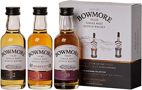 Bowmore Whisky Geschenkset - Single Malt Scotch Whisky - Mit Bowmore 12 Jahre, 15 Jahre Darkest und 18 Jahre - Geschenkpackung - 40%-43% vol - 3 Miniaturen x 0,05l von Bowmore