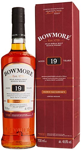 Bowmore 19 Jahre Single Malt Scotch Whisky, mit Geschenkverpackung, gereift in französischen Barriquefässern, 48,9% Vol, 1 x 0,7l von Bowmore