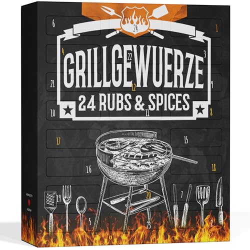 BBQ Grillgewürz Adventskalender I Weihnachtskalender 2024 mit 24 edlen Barbecue Gewürzspezialitäten I Premium BBQ Adventskalender Männer Grillen von Boxiland