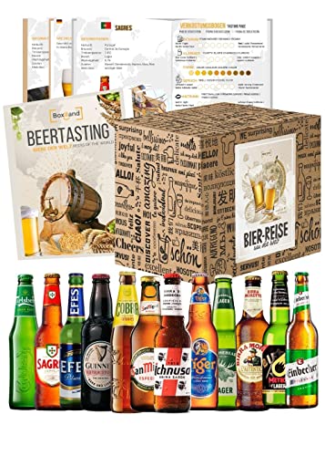 [ Boxiland ] Biere der Welt (12 Flaschen) internationale Spezialitäten zum verschenken (Bier + Tasting-Anleitung + Bierbroschüre + Brauereigeschenke + Geschenkkarton) von Boxiland