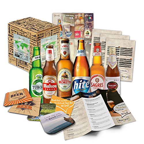 [ Boxiland ] Kleine Bier Weltreise Geschenkidee für Bruder Geschenkidee Männer zum Geburtstag schöne Geschenkidee (6x 0,33l Weltbiere) Geschenk zu vatertag Geschenkidee für Mann von Boxiland