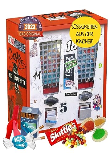 [ Boxiland ] Nostalgie Adventskalender 2023 I nostalgische Vorweihnachtszeit für 80er 90er 2000er I Adventskalender Süßigkeiten von früher I Süßigkeiten Adventskalender Kaugummiautomat von Boxiland