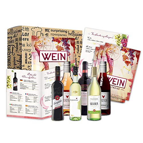 Geschenk Wein Weltreise 6x0,25l als Probierset für Weintrinker Erstklassige Rotweine und Weißweine zum probieren zum Geburtstag Weinbox von Boxiland