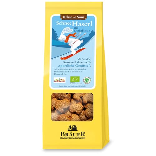 Bräuer | Dinkelkekse Schnee-Haserl | Bio Ur-Dinkel aus Österreich | mit Kokos, Mandeln, Vanille und Zimt | 150g von Bräuer Mühlviertler Naturbäcker