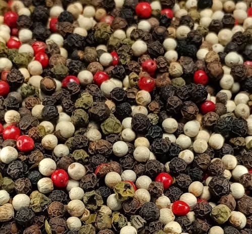 Bunter Pfeffer Gewürzmischung ganz 150g, in Spitzenqualität - bestehend aus Schwarzen Pfeffer, Weißen Pfeffer, Rosa Beeren und Grüner Pfeffer von Braun Gewürze