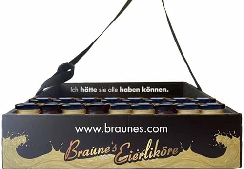 Hochwertiger Bauchladen mit Braune’s Eierlikör – 54 Gläschen à 25 ml (14% vol.) – Verschiedene Sorten – Perfekt für JGA, Junggesellen- & Junggesellinnenabschied - "Der Knaller" von Braune's