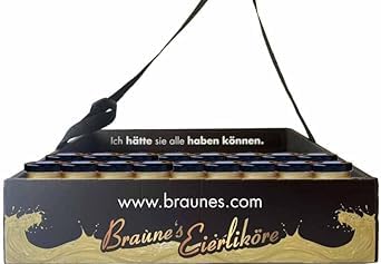 Hochwertiger Bauchladen mit Braune’s Eierlikör – 54 Gläschen à 25 ml (14% vol.) – Verschiedene Sorten – Perfekt für JGA, Junggesellen- & Junggesellinnenabschied - "Gaumenfreude" von Braune's