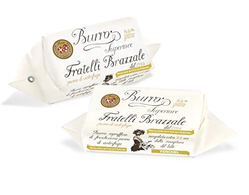 Gesalzen mit Fenchel Prämierte Rohmilchbutter aus Rohrahm Sahne 84% Fettgehalt - Butter Superior fratelli Brazzale aus Italien Kräuterbutter gesalzen (gesalzen mit Fenchel) von Brazzale