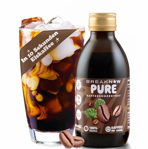 BreakNow - Pure - 100% Arabica - Premium Kaffeekonzentrat - Kaffeesirup - Eiskaffee - Cold Brew - Cappuccino - Frappé - Cold Brew - in 10 Sekunden zubereitet - 1 Flasche = 30 Tassen Kaffee von BreakNow