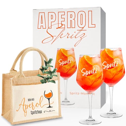 Aperol Spritz Geschenkset | 2 hochwertige Aperol Gläser mit Jutebeutel & Rezeptkarte | Aperol Geschenk mit Geschenkverpackung für jeden Anlass von Breezio