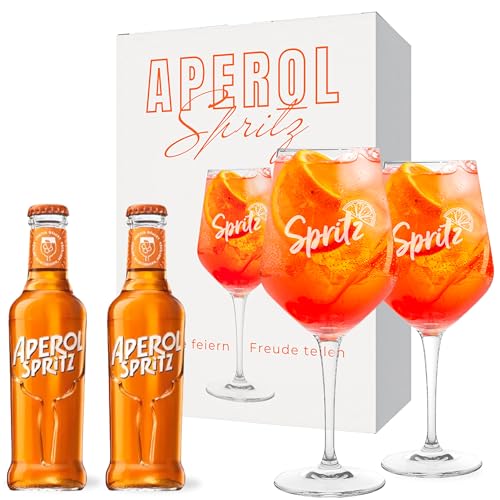 Aperol Spritz Geschenkset | Hochwertige Aperol Gläser, 2 Aperol Spritz, Rezeptkarte & Geschenkverpackung - für den perfekten Genussmoment | Aperol Geschenk Made in Germany von Breezio