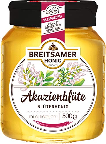 Breitsamer Honig Akazie flüssig 500g - Unvergleichlich milder und lieblicher Akazienhonig handwerklich geimkert, im praktischen Klappdeckel (1 x 500g) von Breitsamer