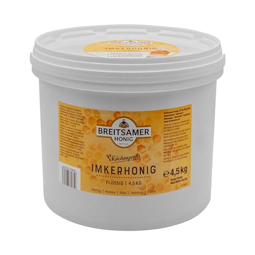 Breitsamer Imkerhonig Blütenhonig flüssig 4,5 kg Eimer für Küchenprofis – Aromatischer Honig ideal für Großverbraucher Hotels Gastronomie (1 x 4500g) von Breitsamer