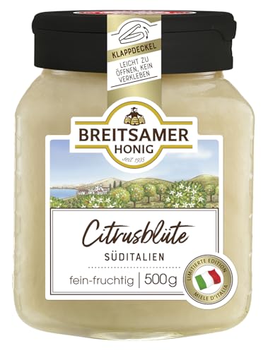 Breitsamer Honig Citrusblüte aus Süditalien 500g cremig – streichzarter fein-fruchtiger Citrusblütenhonig, aromatisch und lieblich (1 x 500g) von Breitsamer