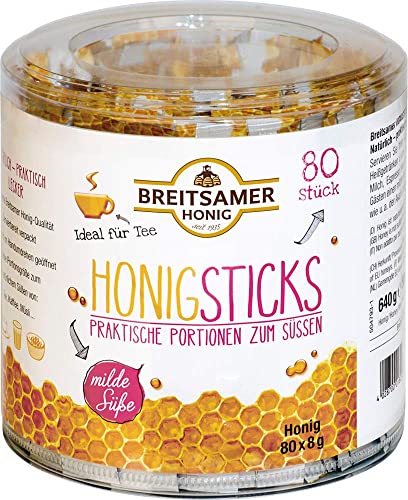 Breitsamer Honigsticks mild 80 x 8g Großpackung - Lieblicher Blütenhonig in praktischen Portionen ideal zum Süßen im handlichen Stick (1 x 640g) von Breitsamer