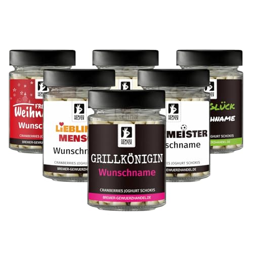 Bremer Gewürzhandel Geschenkglas mit Namen: Cranberry Joghurt Schokis, personalisierte Schokolade, leckeres Geschenk mit Wunschnamen, 120g von Bremer-Gewürzhandel Genuss leben.