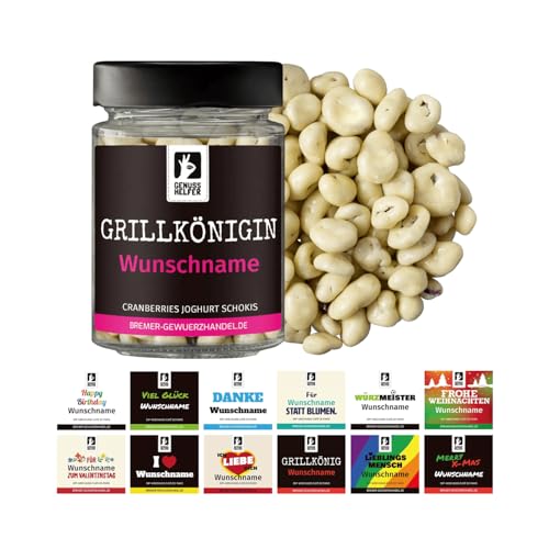 Bremer Gewürzhandel Geschenkglas mit Namen: Cranberry Joghurt Schokis, personalisierte Schokolade, leckeres Geschenk mit Wunschnamen, 120g von Bremer-Gewürzhandel Genuss leben.