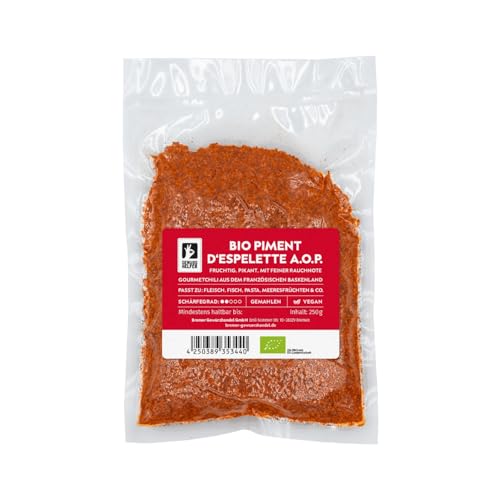 Bremer Gewürzhandel Piment d'Espelette BIO, Gorria Chili, mild-aromatisch, leicht rauchig, Gewürzspezialität, 250g von Bremer-Gewürzhandel Genuss leben.