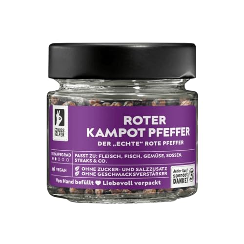 Bremer Gewürzhandel roter Kampot Pfeffer, ganz, roter Pfeffer für die Mühle, intensives Pfefferaroma zum Kochen, 50g im Glas von Bremer-Gewürzhandel Genuss leben.