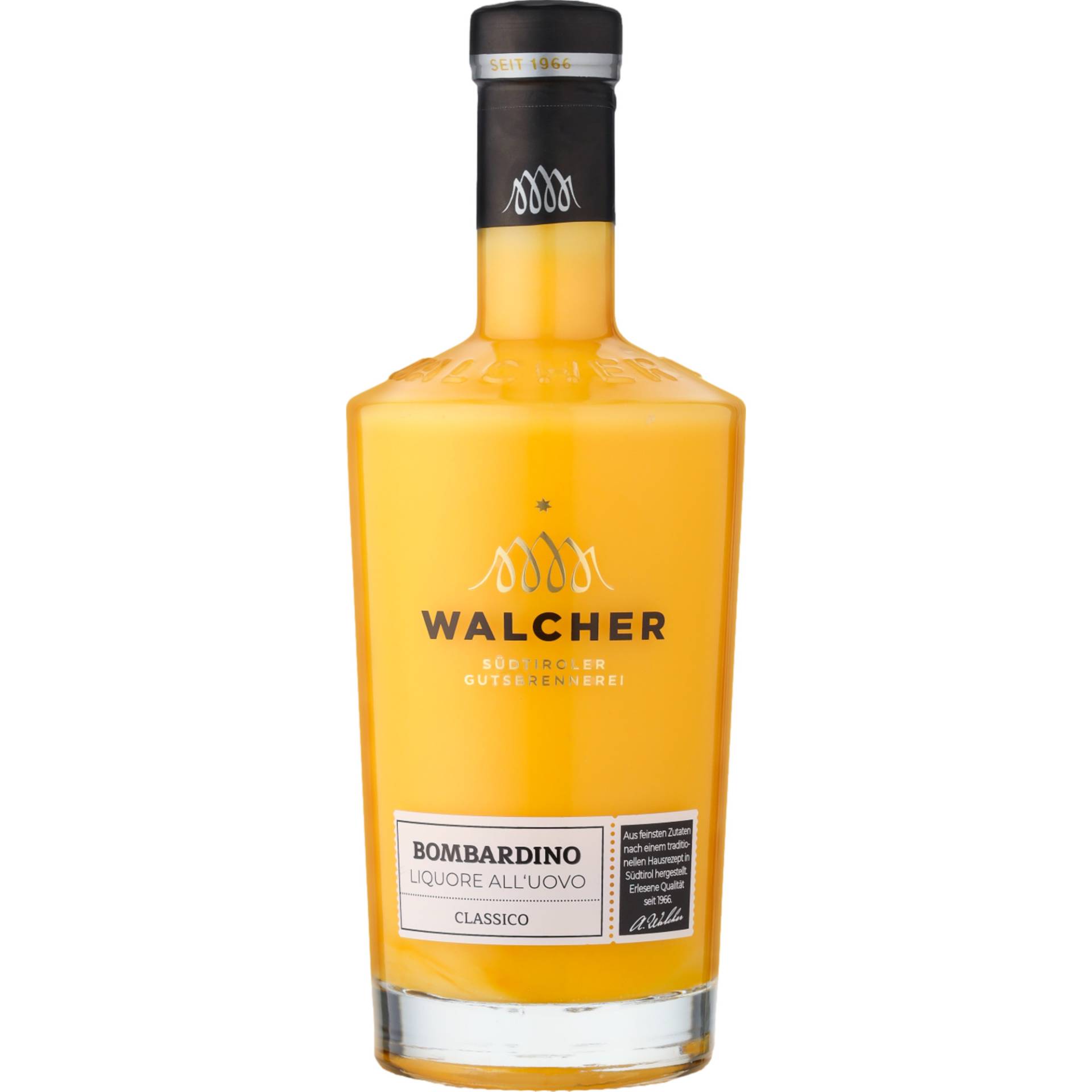 Walcher Bombardino Eierlikör, Italien, 0,7 L, 17% Vol., Spirituosen von Brennerei Alfons Walcher K.G., Pillhofstr. 99, Eppan 39057 - Frangart (BZ) Italien