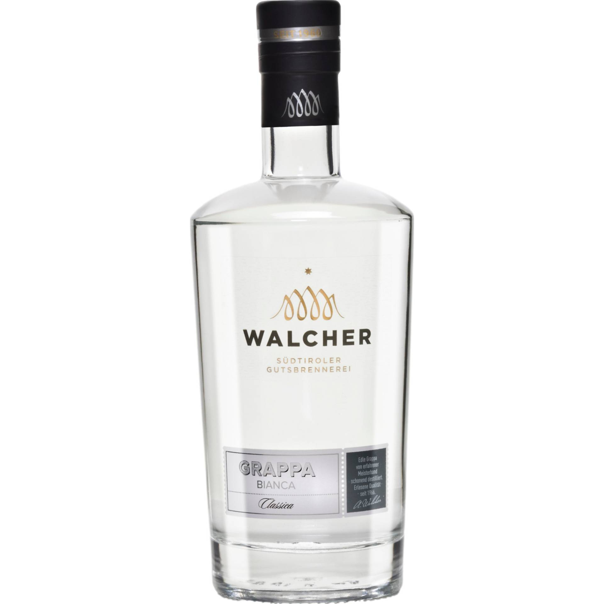 Walcher Grappa Bianca Classica, Italien, 0,7 L, 38% Vol., Spirituosen von Brennerei Alfons Walcher K.G., Pillhofstr. 99, Eppan 39057 - Frangart (BZ) Italien